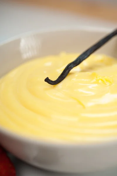 Vanilla custard pastry cream with seeds sticks — Stock Photo, Image