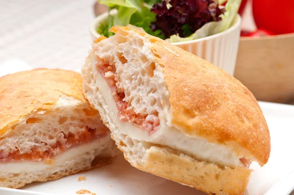 Ciabatta panini sandwich with parma ham and tomato — Stock Photo, Image