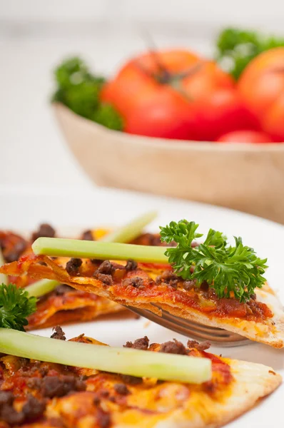 Turkish beef pizza with cucumber on top — Stock Photo, Image