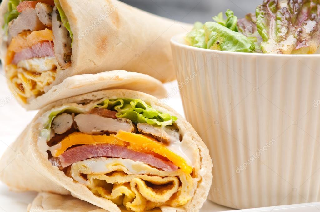 Club sandwich pita bread roll — Stock Photo © keko64 27963307