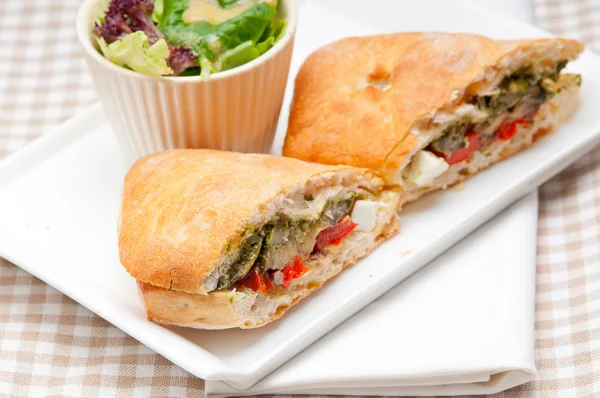 Ciabatta panini sandwichwith vegetable and feta — Stock Photo, Image