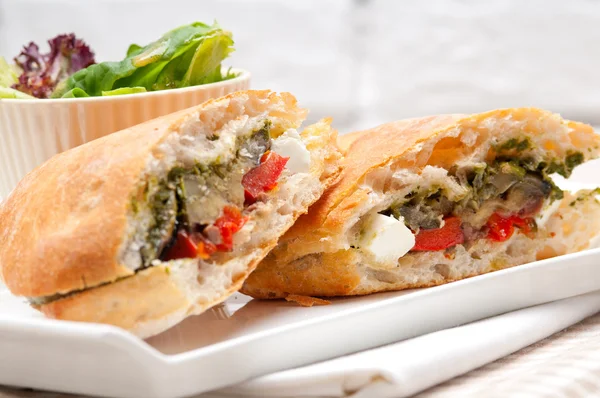 Ciabatta panini sandwichwith vegetable and feta — Stock Photo, Image