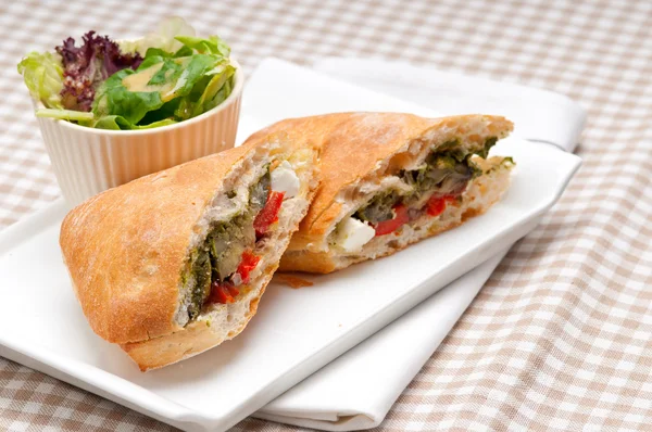Ciabatta panini sandwichwith vegetable and feta — Stock Photo, Image