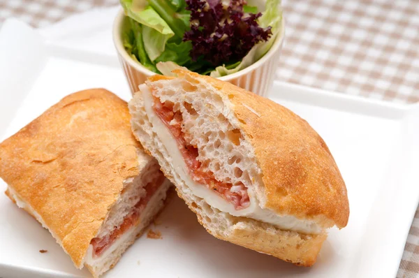 Sanduíche de ciabatta panini com presunto e tomate — Fotografia de Stock