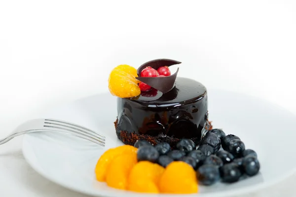 Chocolat et gâteau aux fruits — Photo
