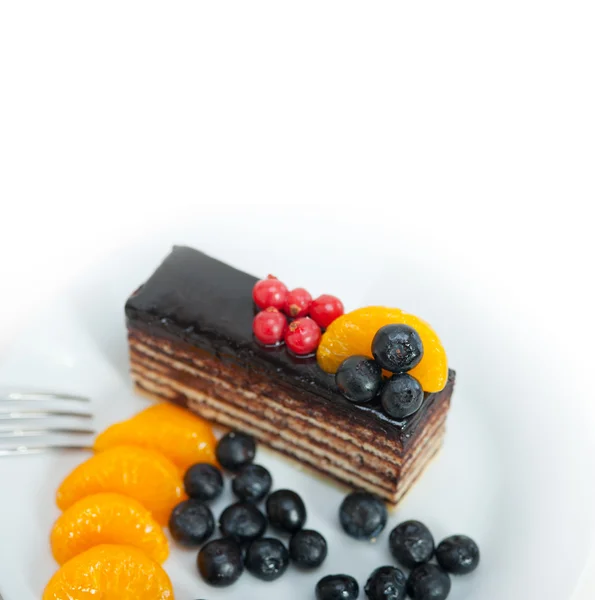 Chocolat et gâteau aux fruits — Photo