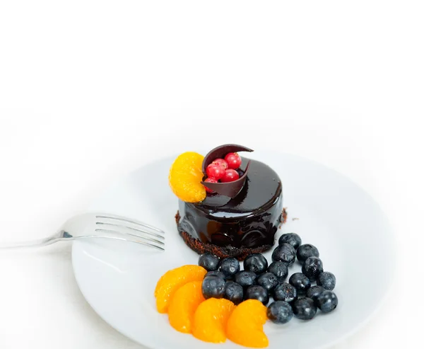 Čokoládový a ovocný dort — Stock fotografie