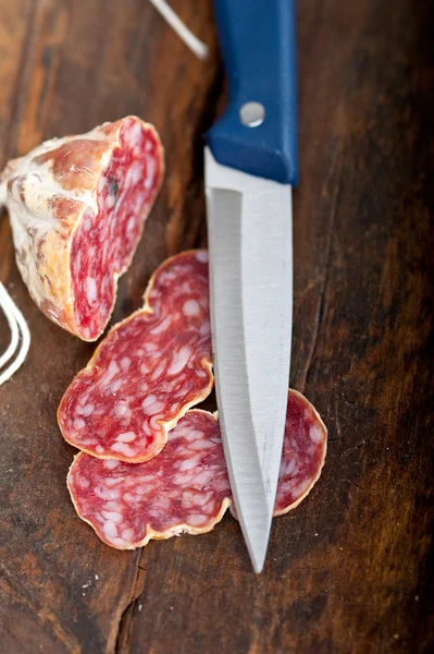 Italian salame pressato pressed slicing — Stock Photo, Image