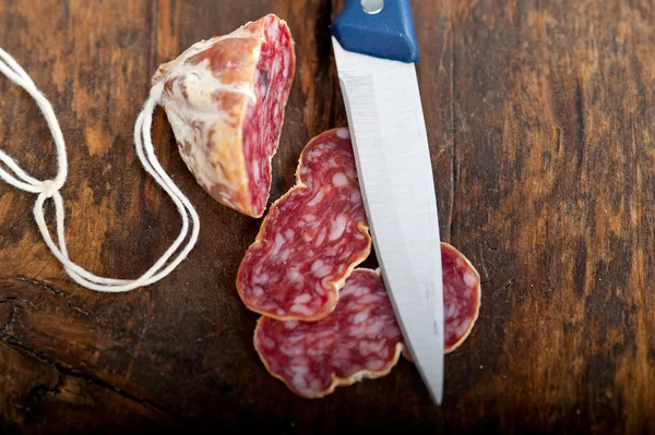 Italian salame pressato pressed slicing — Stock Photo, Image