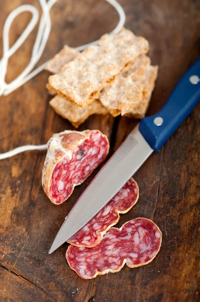 Italian salame pressato pressed slicing — Stock Photo, Image