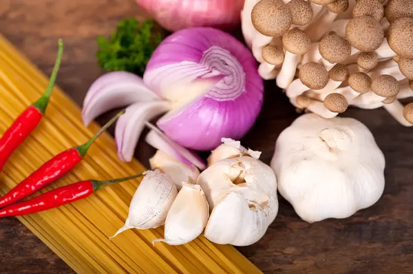 Italian pasta and mushroom sauce ingredients — Stock Photo, Image