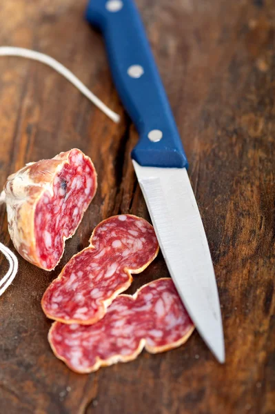 Italian salame pressato pressed slicing — Stock Photo, Image