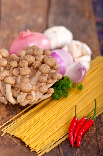 Italian pasta and mushroom sauce ingredients — Stock Photo, Image