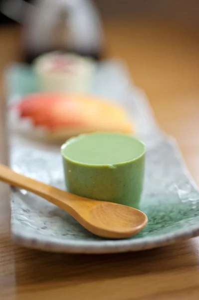 Japanese style green tea pudding — Stock Photo, Image