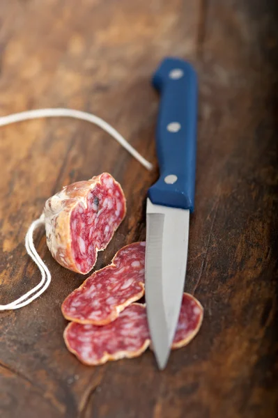 Italian salame pressato pressed slicing — Stock Photo, Image