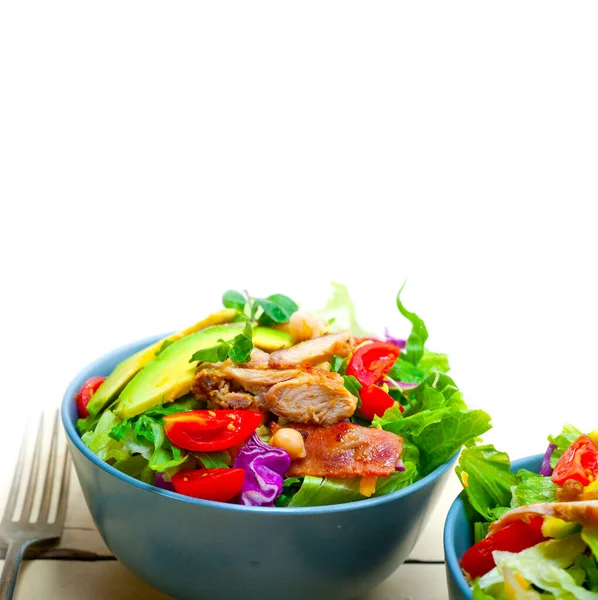 Fresh Healthy Chicken Avocado Salad Rustic Wood Table — Stock Photo, Image