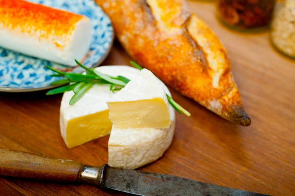 French Cheese Fresh Baguette Wood Cutter — Stock Photo, Image