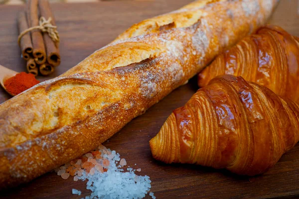 Croissants Frescos Franceses Tradición Baguette Artesanal — Foto de Stock