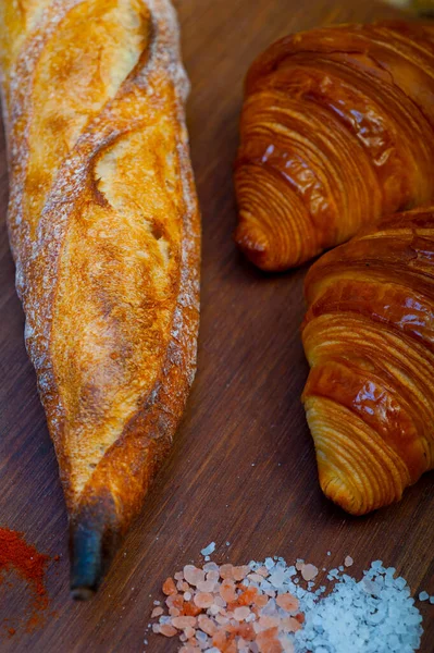 Croissants Frescos Franceses Tradición Baguette Artesanal — Foto de Stock
