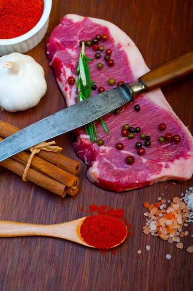 Raw Uncooked Ribeye Beef Steak Butcher Selection — Stock Photo, Image