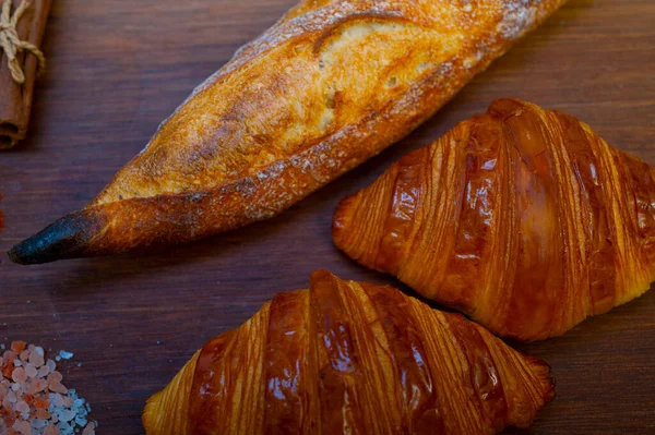 Croissants Frescos Franceses Tradición Baguette Artesanal — Foto de Stock