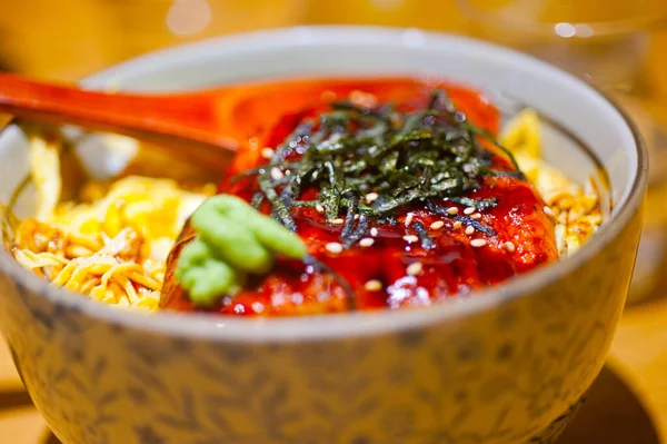 Traditional Japanese Ramen Noodles Unagi Eel Top — Stock Photo, Image