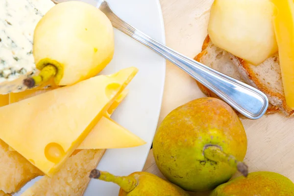 Selection Cheese Fresh Pears Appetizer Snack — Stock Photo, Image