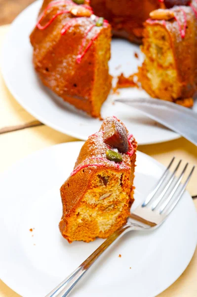 Fresh Chestnut Cake Bread Dessert Almonds Pistachios Top — Stock Photo, Image