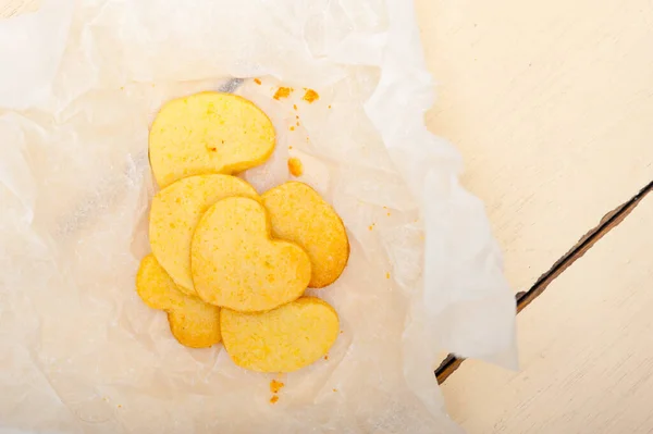 Fresh Baked Heart Shaped Shortbread Valentine Day Cookies Paper Wrap — Stock Photo, Image