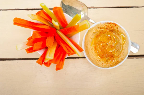 Fresh Hummus Dip Raw Carrot Celery Arab Middle Eastent Healthy — Stock Photo, Image