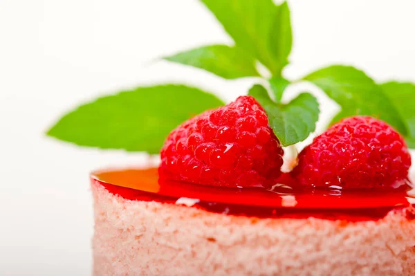 Fresh Raspberry Cake Mousse Dessert Shape Mint Leaves — Stock Photo, Image