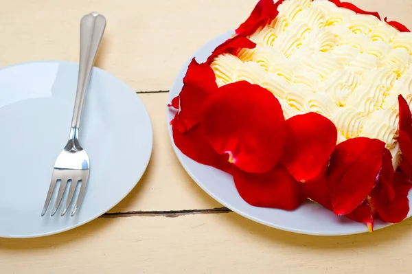 Whipped Cream Mango Cake Red Rose Petals Stock Photo