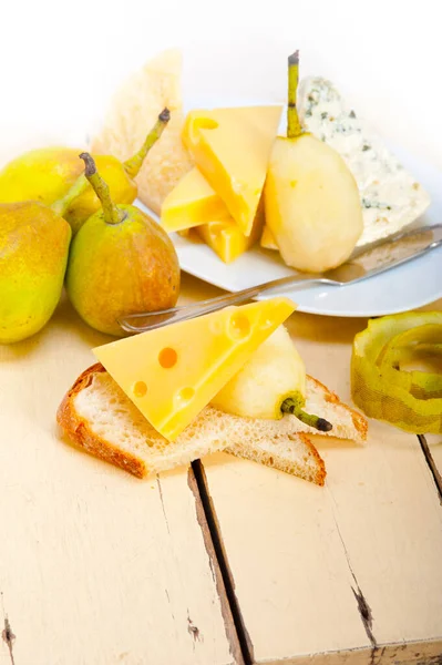 Selection Cheese Fresh Pears Appetizer Snack — Stock Photo, Image