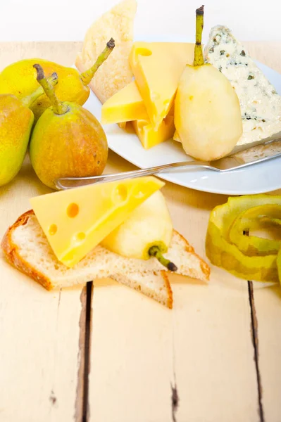 Selection Cheese Fresh Pears Appetizer Snack — Stock Photo, Image