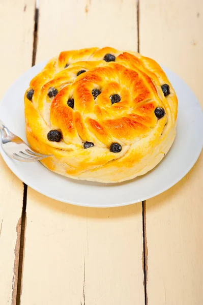 Fresh Home Baked Blueberry Bread Cake Dessert White Wood Table — Stock Photo, Image