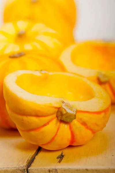 Bunch Fresh Yellow Pumpkins Just Collected Garden — Stock Photo, Image