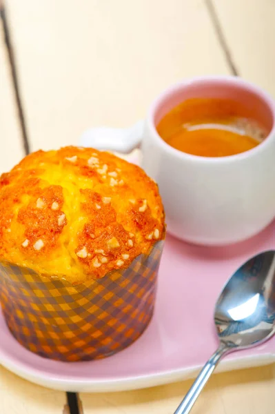 Coffee Muffin Served Pink Heart Shaped Dish — Stock Photo, Image