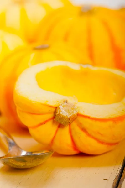 Bunch Fresh Yellow Pumpkins Just Collected Garden — Stock Photo, Image