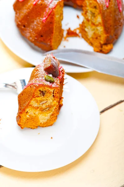 Fresh Chestnut Cake Bread Dessert Almonds Pistachios Top — Stock Photo, Image