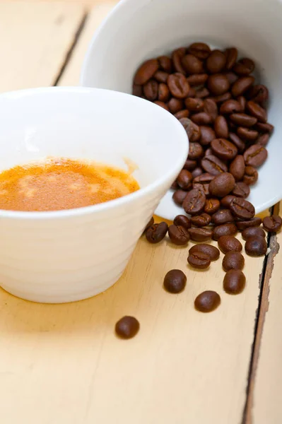 Italian Espresso Cofee Beans White Wood Table — Stock Photo, Image
