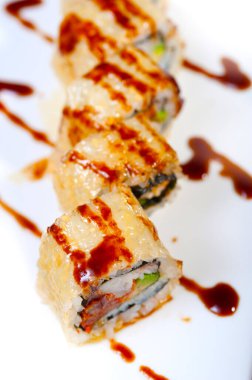 Makro closeup taze suşi seçim kombinasyon ürün çeşitliliği seçimi 