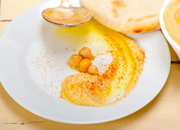 Ceci Tradizionali Hummus Con Pane Pita Paprica Cima — Foto Stock