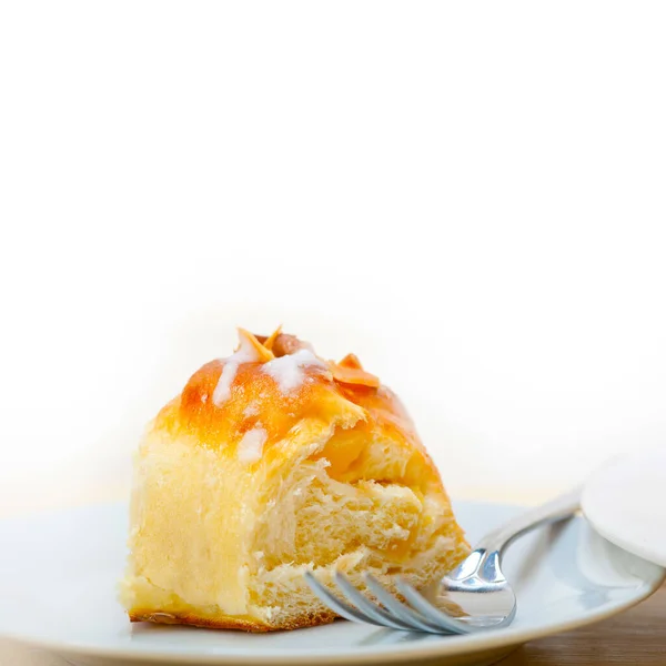 Domu Świeże Pieczone Słodki Chleb Ciasto Pączka Migdałów Cukru Pudru — Zdjęcie stockowe