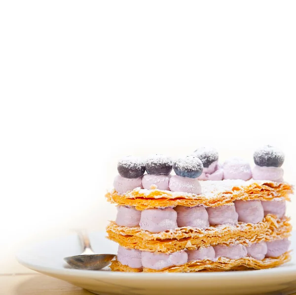 Fresh Baked Napoleon Blueberry Cream Cake Dessert — Stock Photo, Image