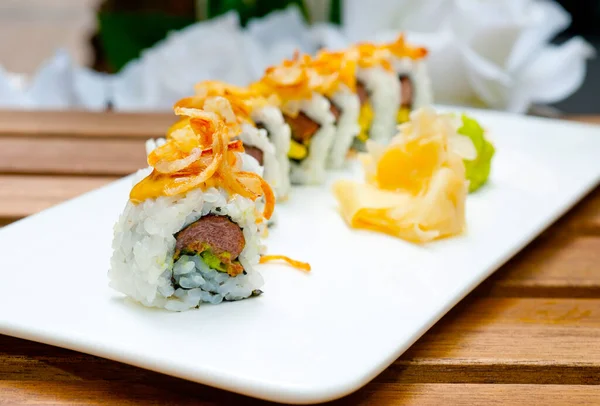 Fresh Made Japanese Sushi Rolls Called Maki Sushi — Stock Photo, Image