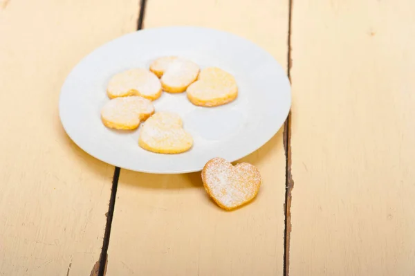 Fresh Baked Heart Shaped Shortbread Valentine Day Cookies — Stock Photo, Image
