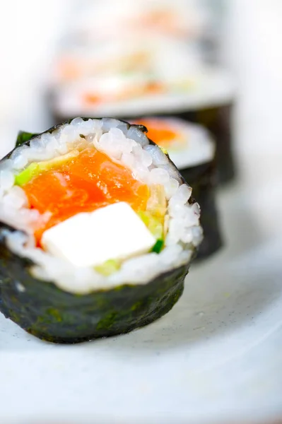 Macro Close Van Verse Sushi Keuze Combinatie Assortiment Selectie — Stockfoto