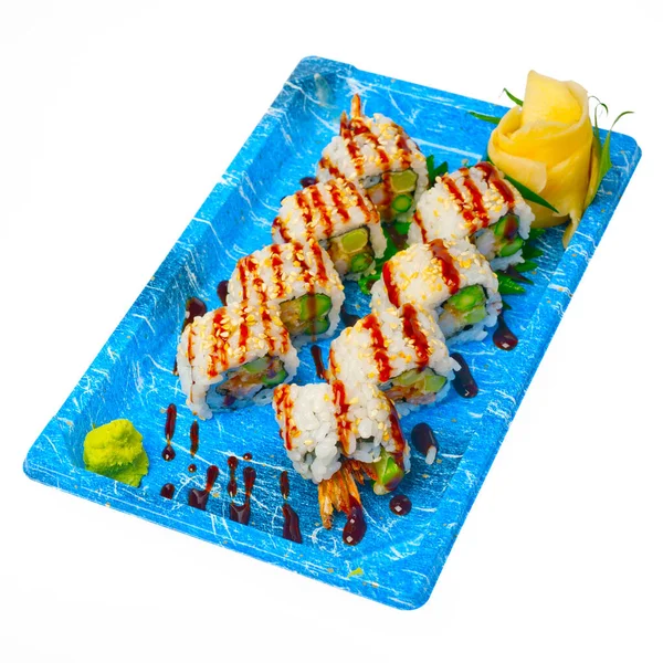 Asporto Selezione Sushi Espresso Fresco Vassoio Plastica — Foto Stock