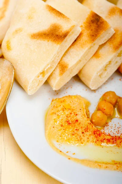 Traditional Chickpeas Hummus Pita Bread Paprika Top — Stock Photo, Image