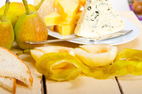 Selection Cheese Fresh Pears Appetizer Snack — Stock Photo, Image